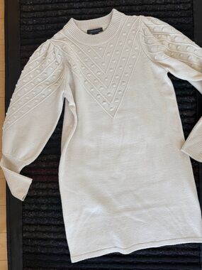 Crème Boucle detail sweater dress